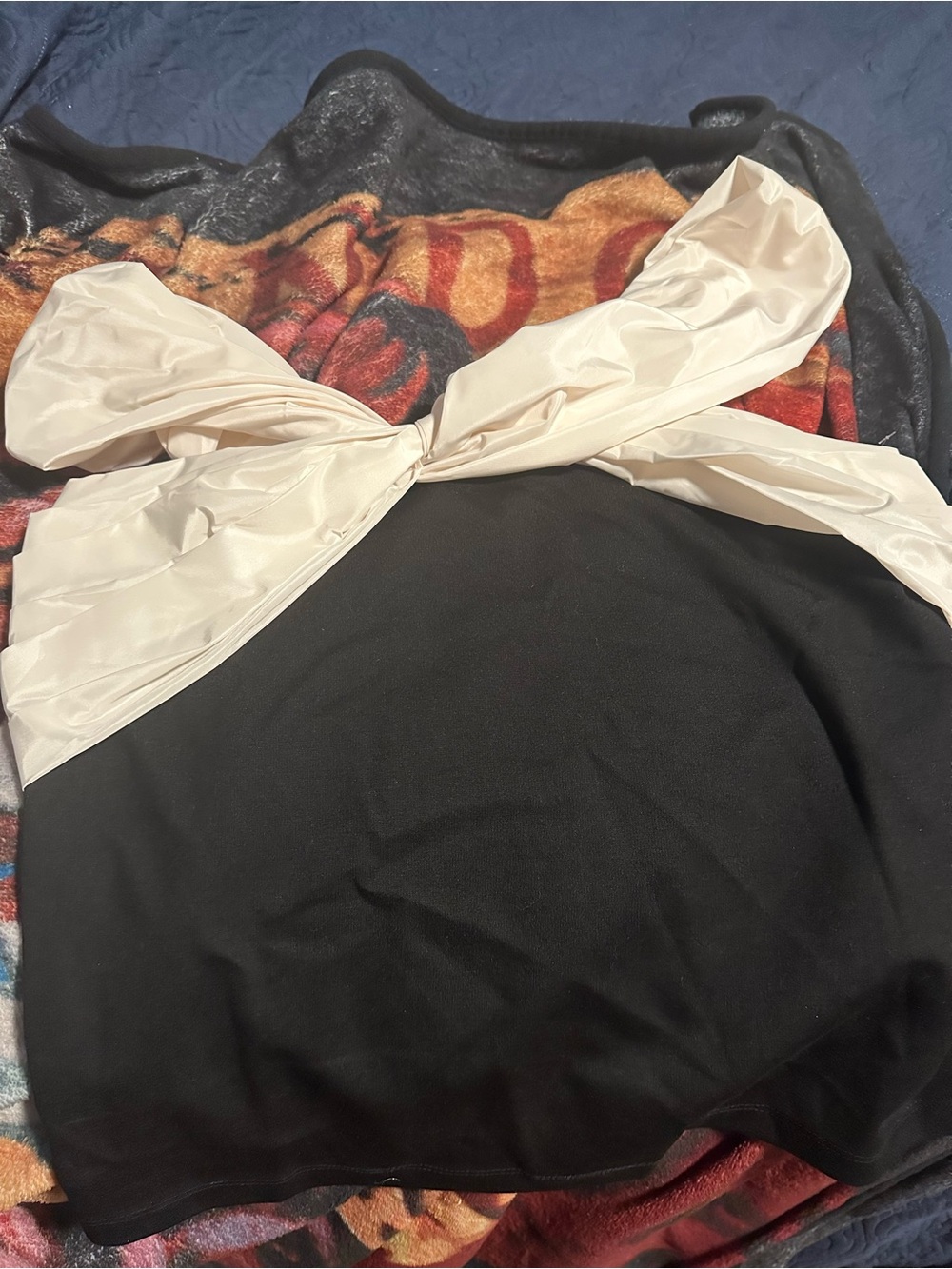 LOFT Black Off Shoulder Top with Cream Twist in Front